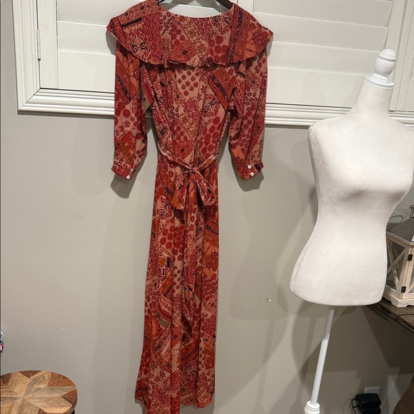 NWOT Free People Red and Orange Long Sleeve Dress - Picture 6 of 7